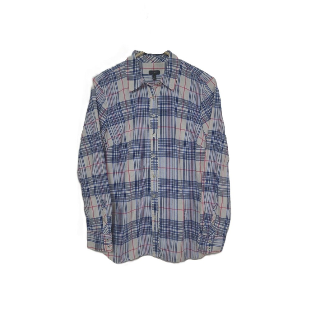 Talbots Button Up Long Sleeve Shirt Womens Size S Blue Plaid Cotton